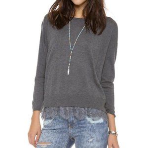 NEW JOIE Hilano Fall Scalloped Lace Pullover Sweater top dark heather grey M